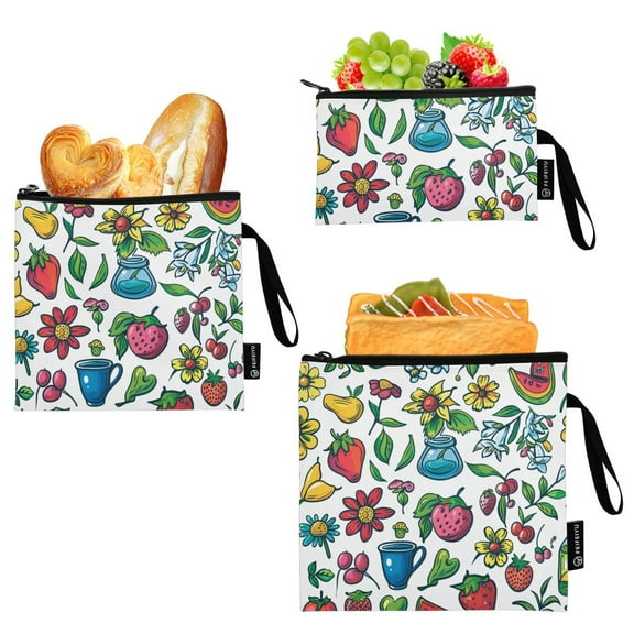 Haosy 3 Pack Reusable Ziploc Bags BPA Free Healthy Food Storage Bag Leakproof Sandwich Snack Freezer Bags Flower and Fruits