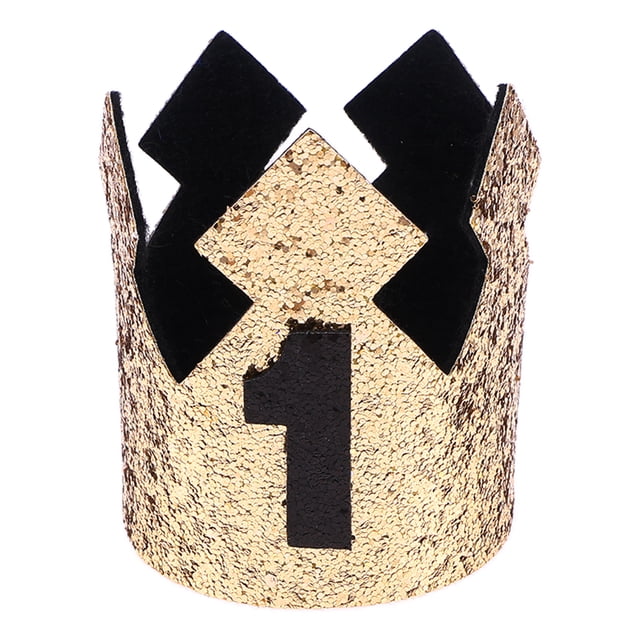 1 pieza de sombrero de fiesta, tiara, corona, suministros para fiestas infantiles, celebración de cumpleaños de bebé, baby shower, accesorios para fotos, corona negra y dorada, color negro 1