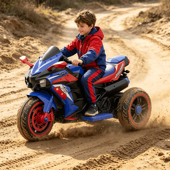 HNH Kids Motorcycle for Kids 3-6, 12V Battery Powered Bike Electric Motorbike with Remote Control, LED Lights, Bluetooth Music, Ride on Toys