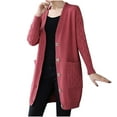 thumbnail image 3 of WRKEKC Women's Longline V Neck Cardigan Sweater Open Front Knit Jacket with Pockets Fall Cover Up Plus Size Womens Sweater, 3 of 4