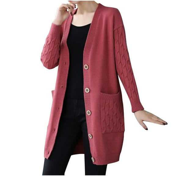 biudgviw Womens Cardigan Sweaters Button down Knit Outerwear Long Sleeve Soft Trendy Fall Coat Winter Clothes with Pockets