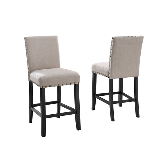 Roundhill Furniture Biony Fabric Nail Head Counter Height Stools, Tan