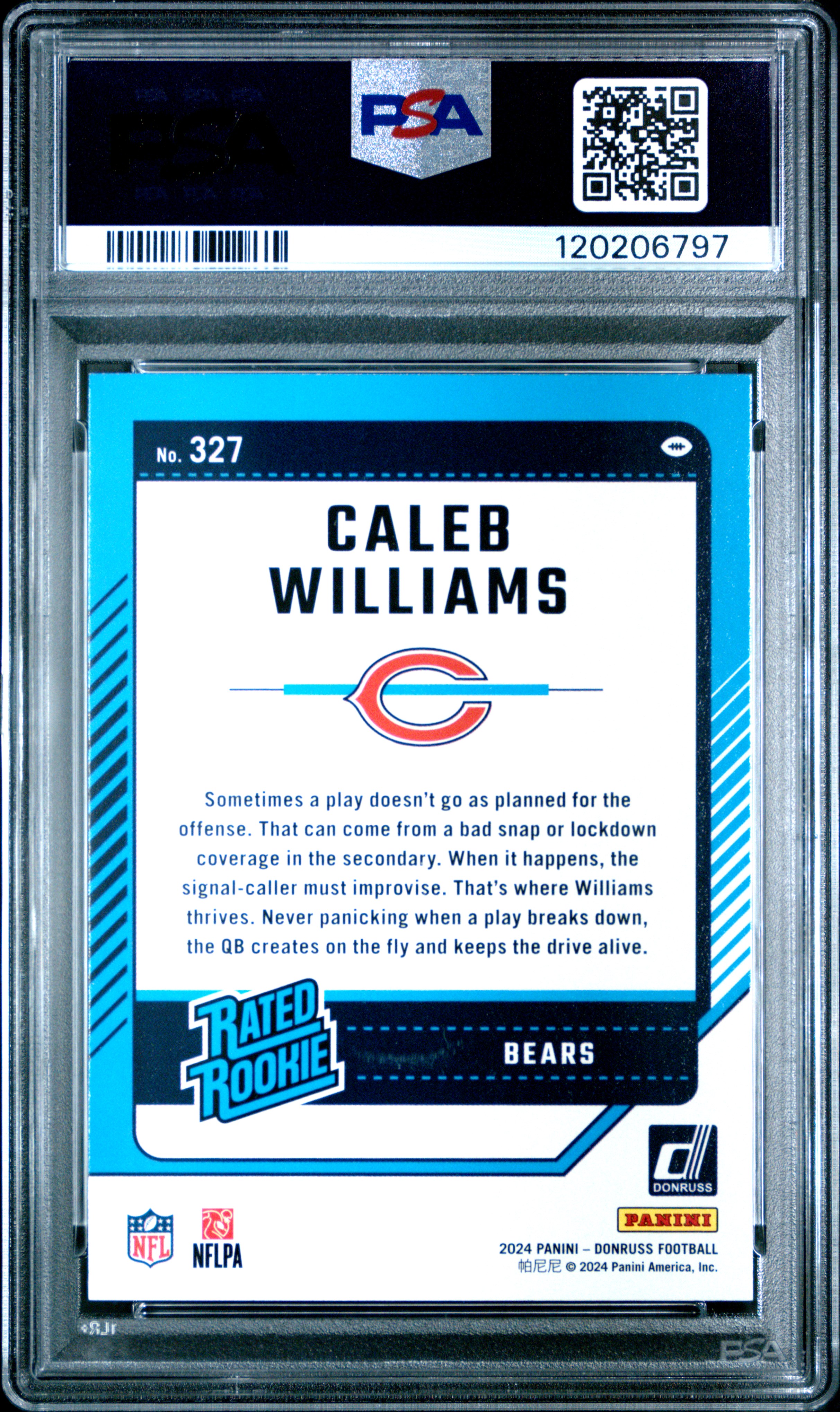 Caleb Williams 2024 Panini Donruss Football Rookie Card #327 Graded PSA 10 Cert # 120206797