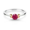 thumbnail image 2 of Gem Stone King 925 Sterling Silver and 10K Yellow Gold Red Ruby Solitaire Engagement Ring for Women (0.55 Cttw, Round 5MM, Gemstone July Birthstone, Size 7), 2 of 4