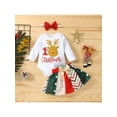 thumbnail image 2 of Qiylii Baby Girls Christmas Outfit, Letter Romper + Color Block Skirt+Headband, 2 of 9
