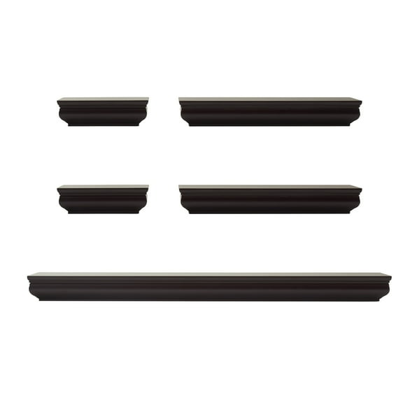 Melannco Set of 5 2-6 2-12 1-24-inch Wood Shelves in Espresso