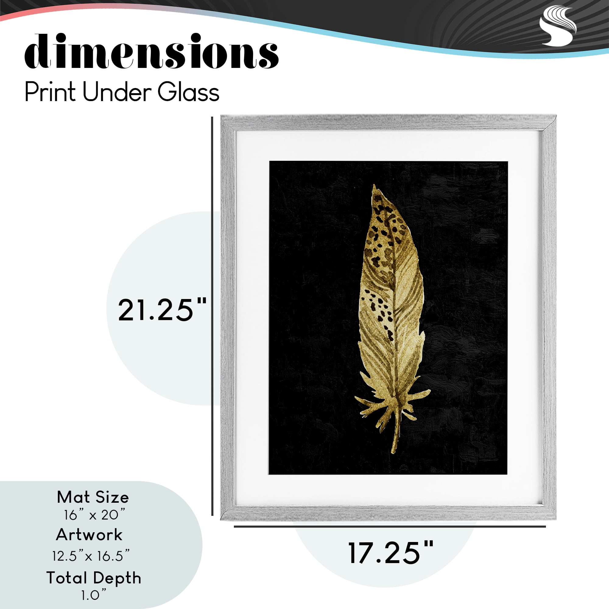 Speckled Feather on Black Gray Framed Print Under Glass, design by Kim Allen