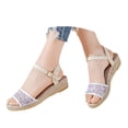 thumbnail image 3 of Summer Sloped Heel Sandals for Women Ethnic Style High Heeled Breathable Casual Dressy Footwear, 3 of 7