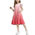 thumbnail image 2 of Spazoro Toddler Girls Tiered Dress, Casual Flutter Sleeve with Gradual Color Round Neck Princess Dresses for Child Girls Watermelon Red Size 9 T, 2 of 8