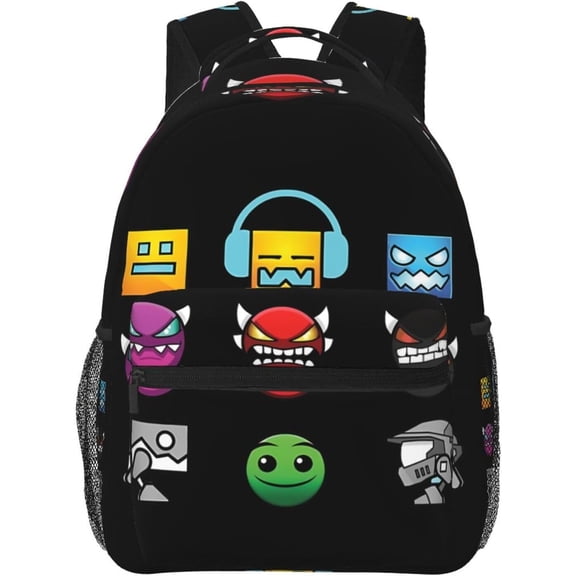 Geometry Dash Backpack Laptop Daypack Leisure Travel Backpack 15.7 inch Adjustable Shoulder Strap Hiking Knapsack