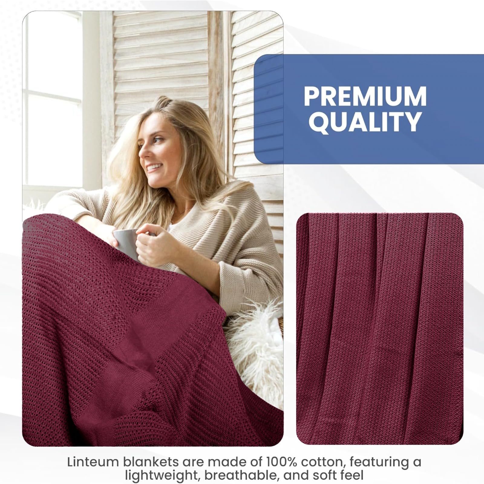 Linteum Textile 100% Cotton Leno Weave Blanket (Burgundy, Twin) 66x90 Inches