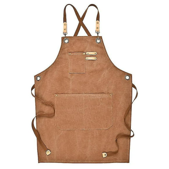 Canvas Work Apron with Multi Pocket Adjustable Strap for Barista Barber Beauty Salon 1pcs-brown