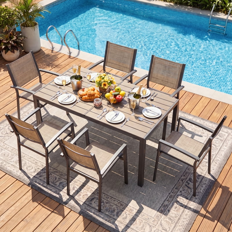 Vineego 6 Pack Stackable Patio Dining Chairs, Brown Breathable Textilene Outdoor Chairs with Armrest, Weather Resistant for Yard