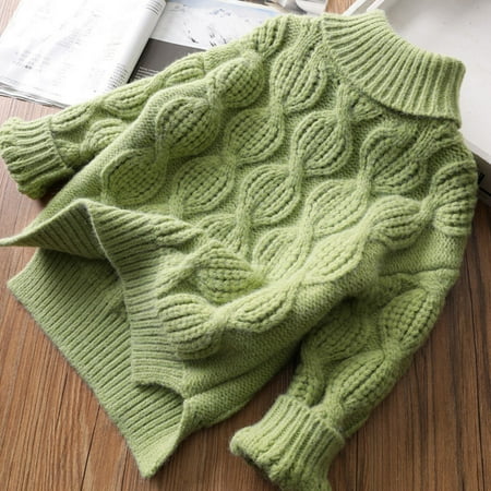 KkSLirnhs Sweaters for Girls Size 8 Long Sleeve Shirts for Girls Little Girls Fashion Cute Color Long Sleeved Warm Round Neck Sweater 4 Years Green