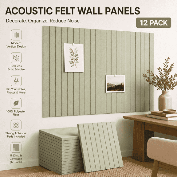VALUNE Sage Felt Bulletin Board 48"x36",12‑Pack Cork Board Alternative with 60 Adhesive Tabs, Wall Pin Board for Home Office Classroom Dorm