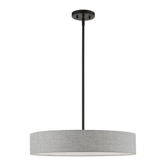 46144-04 Livex Lighting Elmhurst - 4 Light Medium Drum Pendant In Timeless Style-12.75 Inches Tall and 22 Inches Wide-Black Finish    -Traditional