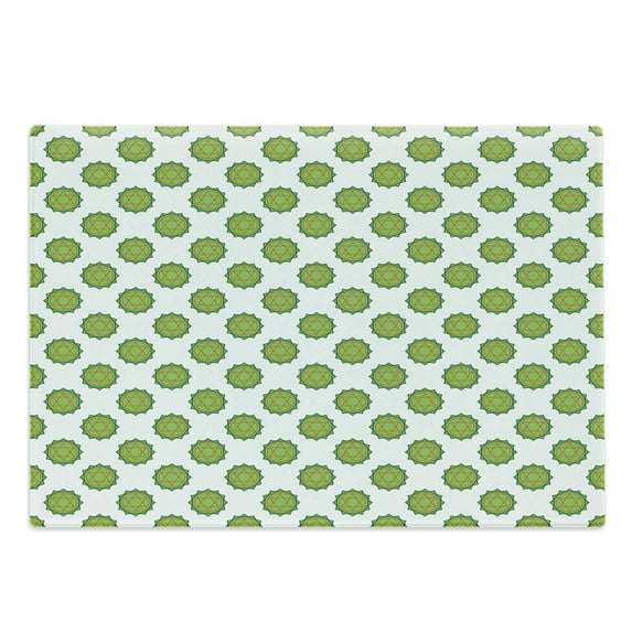 Green Mandala Cutting Board, Chakra Pattern with Flower Design and Star Circle Motif, Decorative Tempered Glass Cutting and Serving Board, in 3 Sizes, by Ambesonne