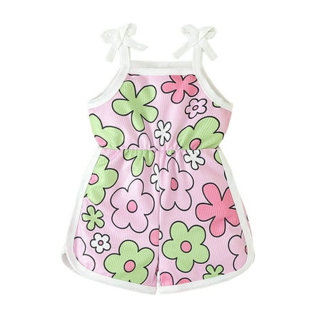

FORUBAZAAR Toddler Girls Summer Sleeveless Jumpsuit Cartoon Flower Print Outwear For Girls Clothes Easter Girl Outfit Pink 6-12 Months