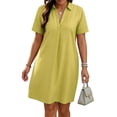 thumbnail image 2 of tasrioml Women A-Line Dress V-Neck Lapel Short Sleeve Solid Color Summer Dress Loose Fit Lightweight Casual Dress, 2 of 8
