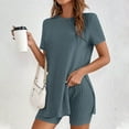 thumbnail image 2 of Tnhcen Women's Cotton Sleepwear Set - Solid Color Round Neck Short Sleeve Top with Elastic Waist Shorts Cozy Loungewear (S-XL), 2 of 9