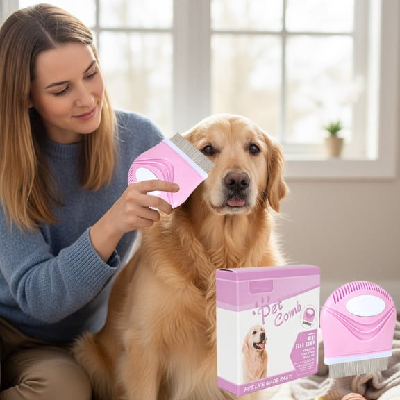 Merryso Flea Comb for Cats and Dogs - Stainless Steel Teeth, Hair & Debris Removal, Rounded Tips, 1 Pack