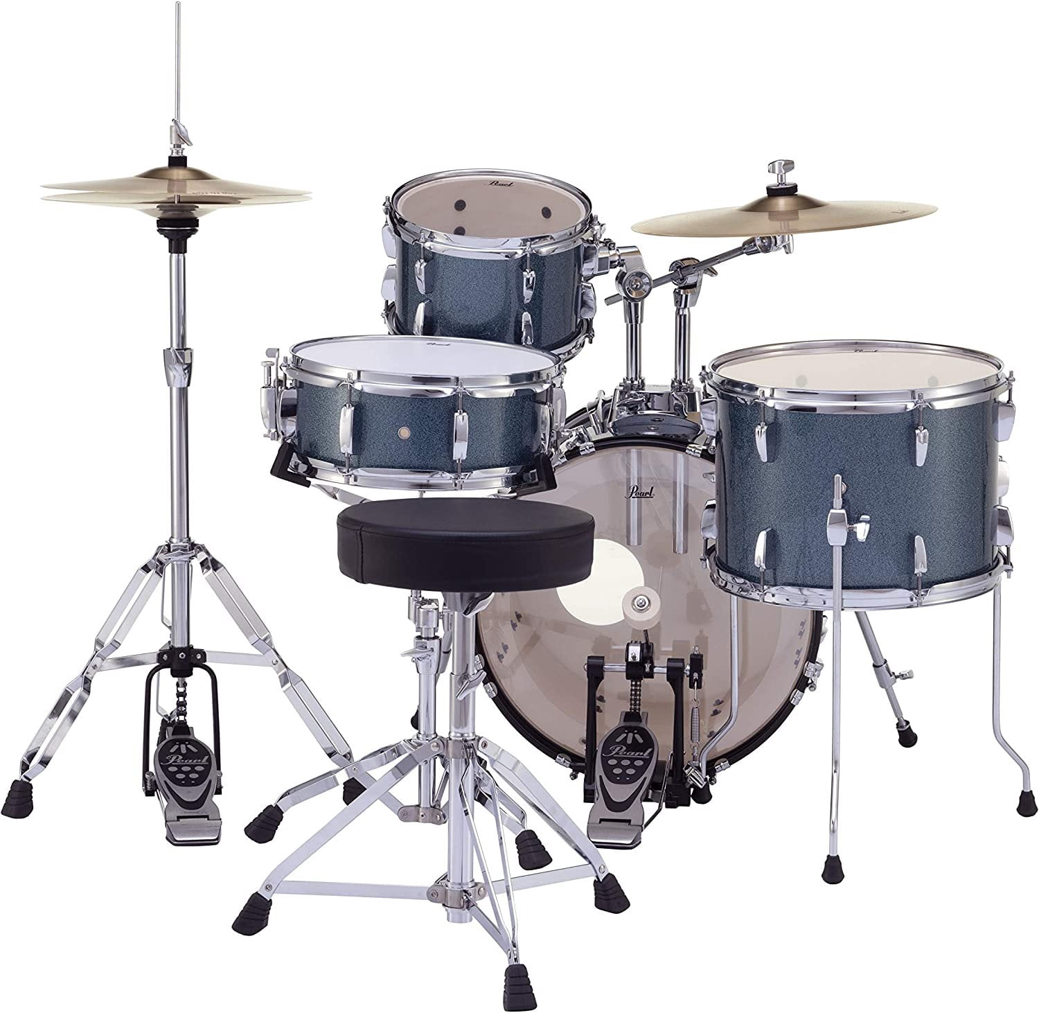 Pearl Roadshow Complete 4-Piece Drum Set w/ 18" Bass Drum, Hardware & Cymbals - Aqua Blue Glitter