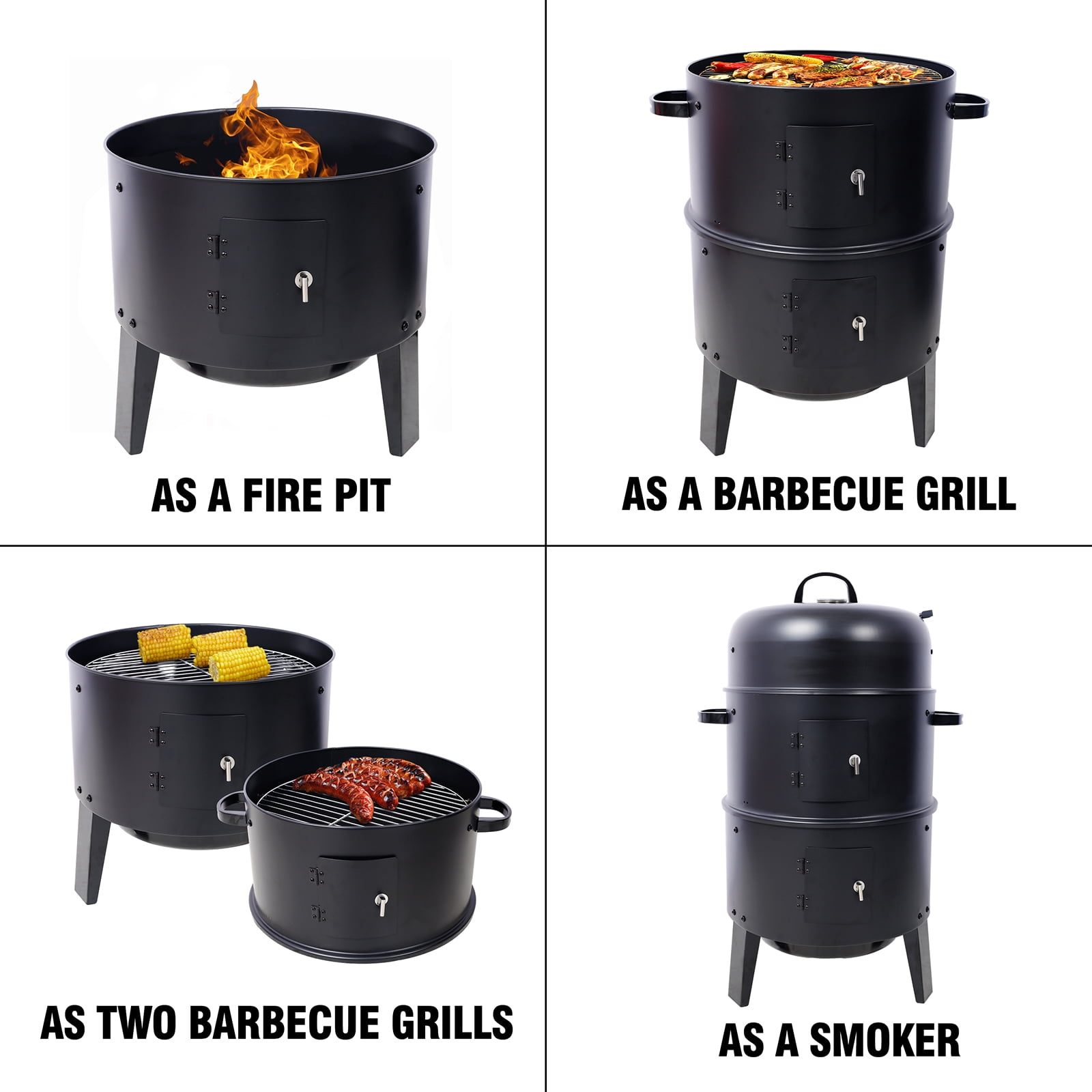 16-Inch Charcoal Smoker Grill, 3-in-1 Vertical Wood Smoker for Camping, Backyard, Outdoor Cooking with Thermometer & Adjustable Vents