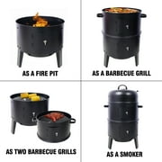 16-Inch Charcoal Smoker Grill, 3-in-1 Vertical Wood Smoker for Camping, Backyard, Outdoor Cooking with Thermometer & Adjustable Vents