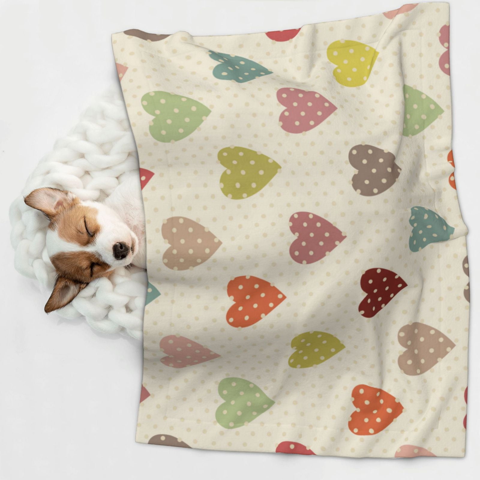 Naloa Heart Polka Dot Dog Blanket, 3 Sizes Cat Blanket for Indoor Cats Large Medium Small Dog Gifts-Large