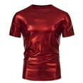 thumbnail image 2 of Mens Party Tee Shirt Shiny Solid color Club T-shirt O Neck Lightweight Fashion Casual Metallic Top Fit For Hiking, Camping Or Other Outdoor Sports, 2 of 5