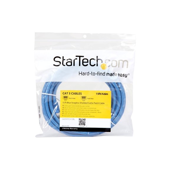 StarTech.com S45PATCH15BL 15 ft. Cat 5E Blue Shielded (Snagless) (350 MHz) STP Patch Cable