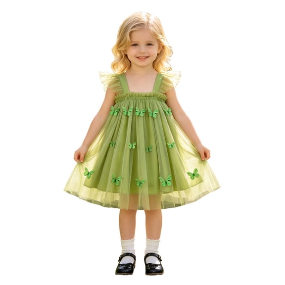 MEZZALL Toddler Girls Fly Sleeve Holiday Dress Dance Party Dresses Clothes Relaxed Fit Sundress