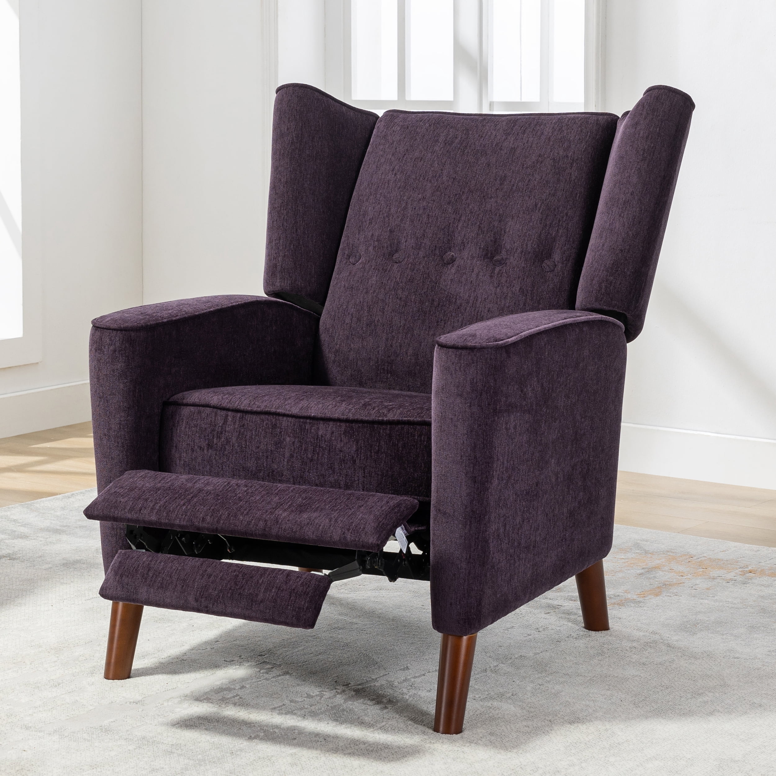 EUROCO 34.25"W Chenille Wingback Chair for Adults, Modern Button Tufted Recliner Chair with Armrest ,Footrest and Solid Wood Legs, Manual Recliner Chairs for Living Room, Nursery