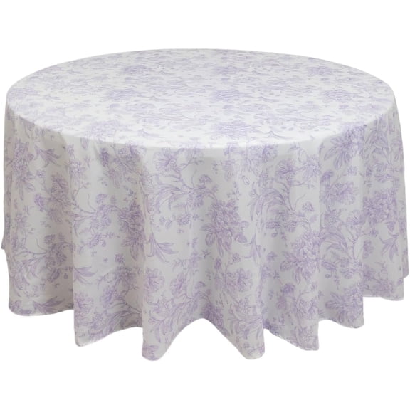 Verolix Round Tablecloth 60 Inch, Lavender and White French Toile Floral Table Cover Polyester Waterproof Washable Table Cloth for Dining Kitchen Farmhouse Decor