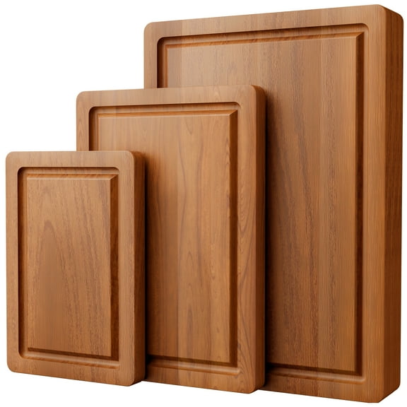 Kikcoin Acacia Wood Cutting Board, Cutting Board Set of 3 with Juice Groove, Wooden Chopping Boards for Kitchen, for Meat & Vegetables