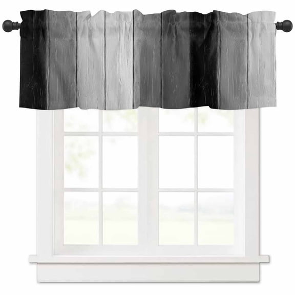 Black Gray Ombre Valances for Windows Farmhouse Kitchen Curtains Valances Rod Pocket Valance Curtains for Kitchen Windows Vintage Country Wooden Window Valances for Bathroom Bedroom 42"x12"