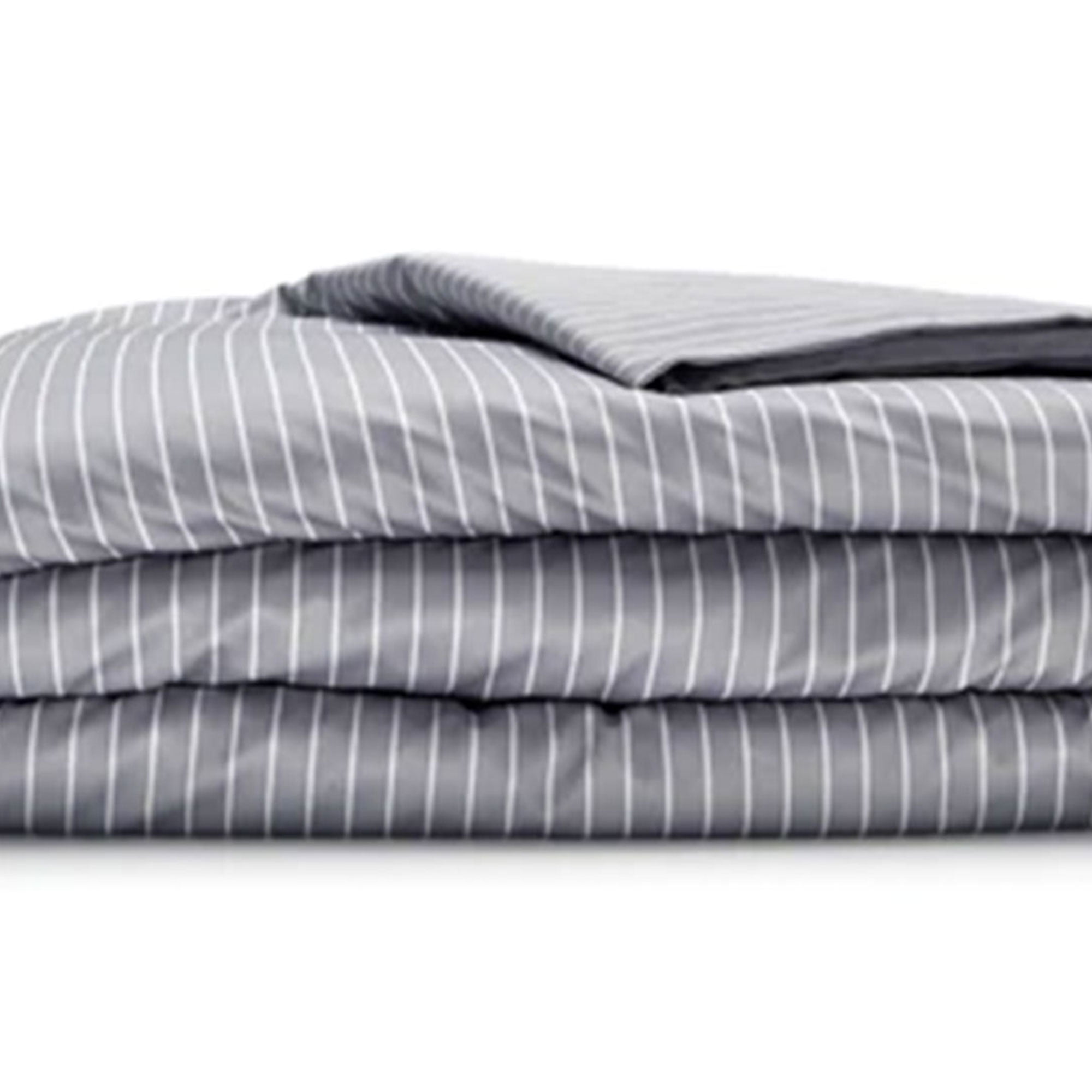 Sleepgram Supima 400 Thread Count Cotton Duvet Cover, King, Grey Stripe