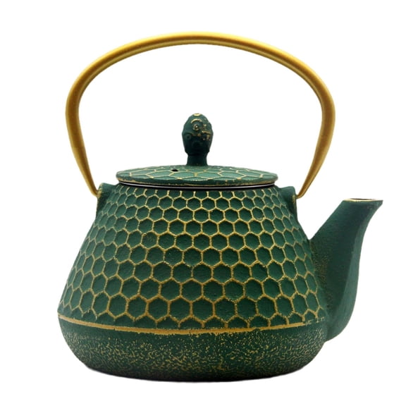 SECHUDO 33.8oz Small Cast Iron Teapot with Stainless Steel Infuser, Stovetop Safe, Enameled Interior,Green