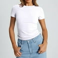 thumbnail image 6 of yunLCZ Basic Women's Tees Discounted Women's Crop T Shirt Girls Summer Pullover Top Women's Thin Round Neck Fashion Short Sleeves Breathable casual blouse loose fit, 6 of 7