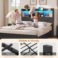 thumbnail image 2 of Mabor Farmhouse Queen Bed Frame with Bookcase Headboard & 6 Drawers, Rustic Wooden Bed Frame Queen Size with Charging Station and LED Lights, Bed with Metal Slats Support,No Box Spring Needed,Black, 2 of 8