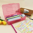 thumbnail image 2 of Pink Pencil Case, Pencil Box, Clear Pencil Case, Crayon Box Plastic Pencil Case, Large Capacity Hard Pencil Case, Stackable Storage Box Pencil Case for Girls Office Supplies Organizer, Pink Pencil Box, 2 of 7