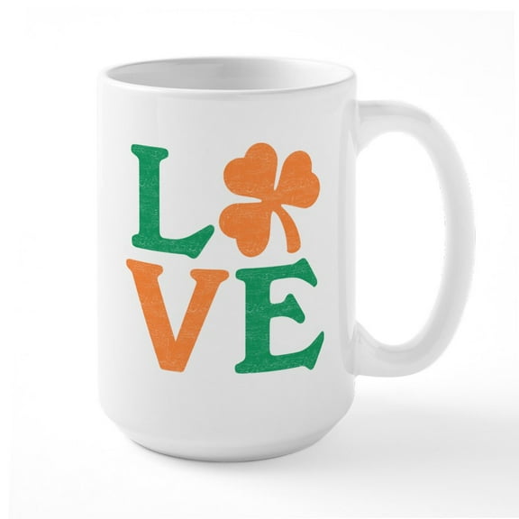 CafePress - Love Shamrock - 15 oz Ceramic Large White Novelty Mug
