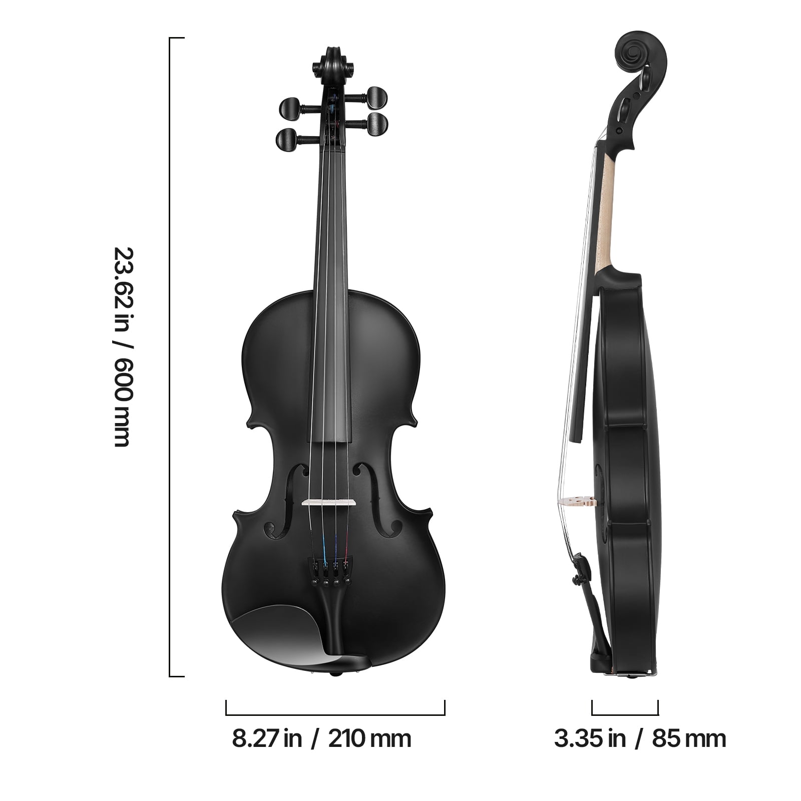VEVOR Violin 4/4 Full Size for Adults, Violin Fiddle Set for Beginners Student with Hard Case, Rosin, Bow, Shoulder Rest, Bridge, Tuner and Extra Strings, Professional Solidwood Instruments (Black)