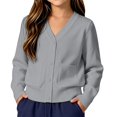 thumbnail image 3 of AUDeals Boys Girls Knit Cardigan V-Neck Long Sleeve Button Sweater Knitted Cotton School Uniform Preppy Fall Ribbed Sweater Jacket Tops (Light Ashy, 11-12 Years), 3 of 7