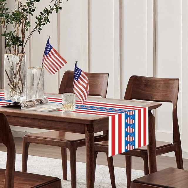 WHEANG Decorative Table Banner Independence Day Table Runner Holiday Print Vintage Independence Day Decoration Tablecloth Home Decor