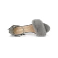 thumbnail image 4 of BLISSFUL STEP Women's Faux Fur Ankle Strap Block Heel Open Toe Sandals Gray 6, 4 of 7