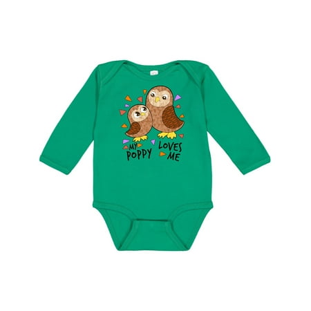 

Inktastic My Poppy Loves Me- cute owl family Gift Baby Boy or Baby Girl Long Sleeve Bodysuit