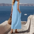 thumbnail image 6 of Guieoi Summer Dresses for Women under $10 Plus Size V-Neck Solid-Color Casual Sleeveless Long Dress with Pockets Blue S, 6 of 7