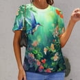 thumbnail image 6 of Flower Hummingbird Womens Tops Women's Fashion Casual Short Sleeve Flower Print Round Neck Pullover Top Blouse, 6 of 6