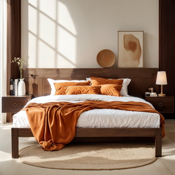 Subrtex 12" Solid Wood Platform Bed Frame with Wooden Slats, Walnut, Queen